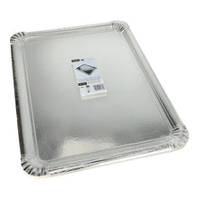 Lade das Bild in den Galerie-Viewer, Starpak 10 Servierplatten, Pappe, PET-beschichtet eckig 34 cm x 45,5 cm silber | Packung (10 Stück)