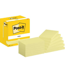 Lade das Bild in den Galerie-Viewer, Post-it® Notes, Gelb, 76 mm x 127 mm, 100 Blatt/Block, 12 Blöcke/Packung, Kartonverpackung, 100% PEF | Packung (1 Stück)