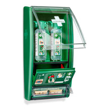 Lade das Bild in den Galerie-Viewer, Cederroth augenspülstation, inkl. 2 x 500 ml flaschen à 725200 mit salvequick pflasterspender ref 490700 | Packung (1 Stück)