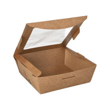 Lade das Bild in den Galerie-Viewer, PAPSTAR Feinkostboxen eckig, braun mit Sichtfenster, 650 ml, "100% Fair" | Folie (40 Stück)