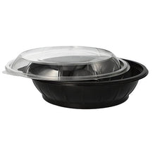 Lade das Bild in den Galerie-Viewer, Starpak 25 Salatschalen, PET 1000 ml Ø 21,8 cm · 6 cm schwarz "Snap It" mit Deckel R-PET glasklar | Folie (25 Stück)