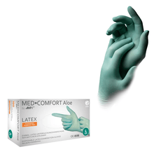 Lade das Bild in den Galerie-Viewer, AMPri MED-COMFORT Aloe Latexhandschuhe puderfrei, mintgrün | Box (100 Stück)