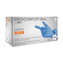 Lade das Bild in den Galerie-Viewer, AMPri MED-COMFORT BLUE Latexhandschuhe puderfrei, blau | Box (100 Stück)