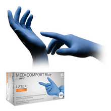 Lade das Bild in den Galerie-Viewer, AMPri MED-COMFORT BLUE Latexhandschuhe puderfrei, blau | Box (100 Stück)