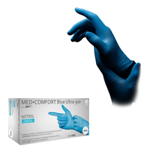 Lade das Bild in den Galerie-Viewer, AMPri MED-COMFORT BLUE ULTRA 300 Nitrilhandschuhe extra Lang puderfrei, blau