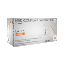 Lade das Bild in den Galerie-Viewer, AMPri MED-COMFORT Polymer Plus Latexhandschuhe puderfrei, weiß | Box (100 Stück)