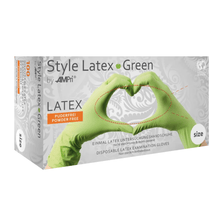 Lade das Bild in den Galerie-Viewer, AMPri STYLE GREEN Latexhandschuhe puderfrei by MED-COMFORT, Grün | Box (100 Stück)