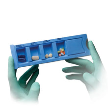 Lade das Bild in den Galerie-Viewer, PP Einweg Medikamentendispenser, 4 Fächer, 22,2 x 6 x 1,5 cm, blau, Med-Comfort | 1 Stück