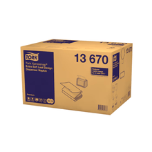 Lade das Bild in den Galerie-Viewer, Tork Xpressnap® 13670 Extra Soft Blätterdesign Weiße Spenderserviette Premium N4 2-lagig | Karton (8 Packungen)