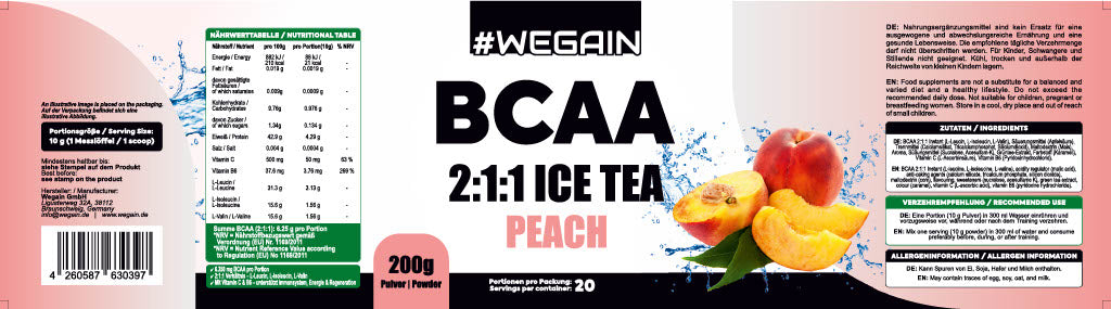 #WEGAIN - BCAA Pulver Ice Tea Peach- 200 g