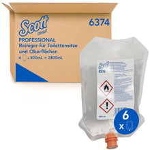 Lade das Bild in den Galerie-Viewer, Scott® Reiniger für Toilettensitze und andere Oberflächen - Spenderbeutel / Transparent /400ml - 6 pouches | Karton (6 Beutel)
