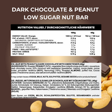 Lade das Bild in den Galerie-Viewer, #WEGAIN Dark Chocolate &amp; Peanut Low Sugar Nut Bar 40g - Tray a 12 Riegel

