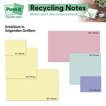 Lade das Bild in den Galerie-Viewer, Post-it® Recycling Notes, 38 mm x 51 mm, 100 Blatt/Block, 100% PEFC
