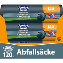 Lade das Bild in den Galerie-Viewer, Swirl Schwerlast-Säcke Profi mit Zugband 120 l Reißfest &amp; Dicht | Rolle (12 Beutel)
