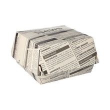 Lade das Bild in den Galerie-Viewer, PAPSTAR Burgerboxen "Newsprint" groß, 7,8x11x11,5 cm, Pappe | Schrumpffolie (50 Stück)
