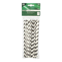 Lade das Bild in den Galerie-Viewer, PAPSTAR 25 Trinkhalme, Papier Ø 6 mm · 20 cm schwarz/weiss "Stripes"
