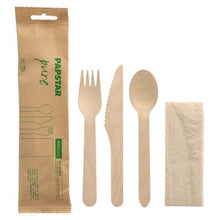 Lade das Bild in den Galerie-Viewer, PAPSTAR 50 Bestecksets, Holz "pure" mit Serviette in Papierbeutel
