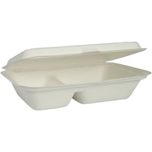 Lade das Bild in den Galerie-Viewer, Menübox, Bagasse, 2-geteilt, Weiß, 25x16,2x6,3 cm   | Packung (50 Stück)

