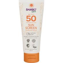 Lade das Bild in den Galerie-Viewer, Bambo Nature, Sonnencreme, 100ml, LSF50, Farb- u. Parfümfrei  | Karton (6 Packungen)
