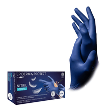 Lade das Bild in den Galerie-Viewer, AMPri Epiderm Protect Nitrilhandschuhe by MED-COMFORT puderfrei, metallblau | Box (100 Stück)
