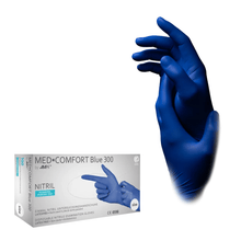 Lade das Bild in den Galerie-Viewer, AMPri MED-COMFORT BLUE 300 Nitrilhandschuhe extra Lang puderfrei, blau | Box (100 Stück)
