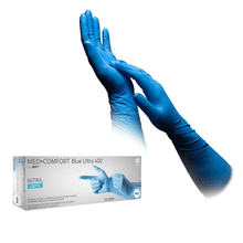 Lade das Bild in den Galerie-Viewer, AMPri MED-COMFORT BLUE ULTRA 400 Nitrilhandschuhe extra lang, Blau

