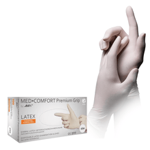 Lade das Bild in den Galerie-Viewer, AMPri MED-COMFORT Premium Grip Latexhandschuhe, weiß | Box (100 Stück)
