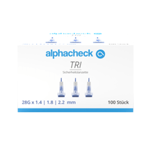 Lade das Bild in den Galerie-Viewer, Auslaufartikel: Alphacheck TRI Sicherheitslanzetten 28G | Packung (100 Stück)
