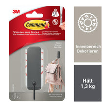 Lade das Bild in den Galerie-Viewer, Mittelgroßer Command™ mattschwarzer Haken, 17034B, 1 Haken, 2 Strips | Packung (1 Stück)
