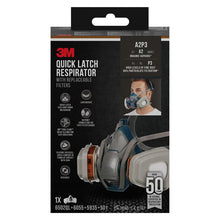 Lade das Bild in den Galerie-Viewer, 3M™ Quick Latch-Atemschutzmaske 6502QLKIT-1 mit austauschbaren Filtern, A2P3 organische Dämpfe (1x6502, 2x6055, 2x5935, 2x501) | Packung (1 Stück)
